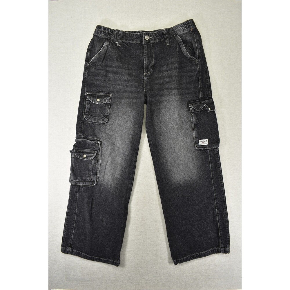 Urban Outfitters BDG Cargo Jeans Womens 33 Washed Black Wide Leg Y2K Streetwear